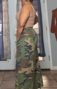 Image 3 of Camo Print Cargo Skirt High Split Button Closure