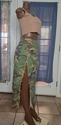 Image 6 of Camo Print Cargo Skirt High Split Button Closure