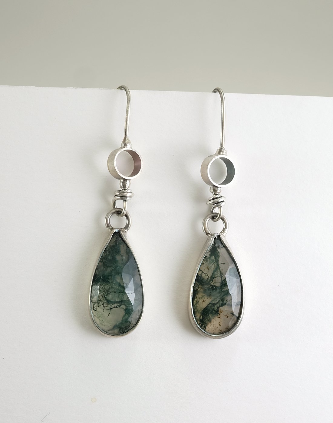 Image of Rose Cut Moss Agate and Sterling Silver Earrings