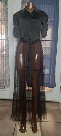 Image 2 of Black Casual top mesh bottom with belt