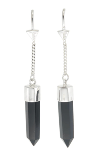 Black Onyx Pull Through Earrings Silver