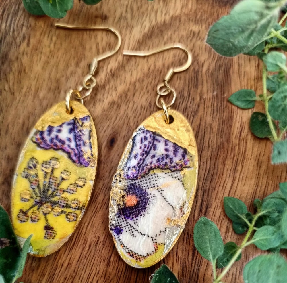 Image of Wooden Flower and Butterfly Earrings - OOAK