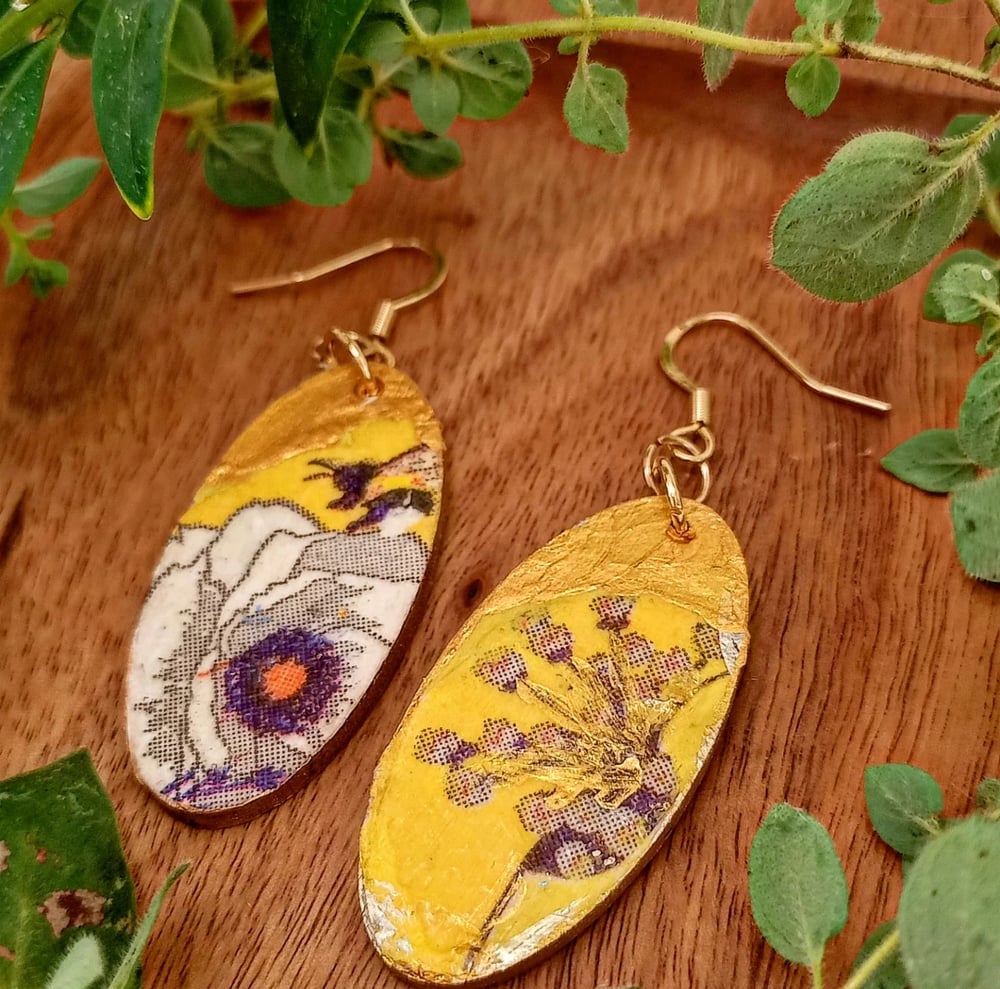Image of Wooden Flower and Butterfly Earrings - OOAK