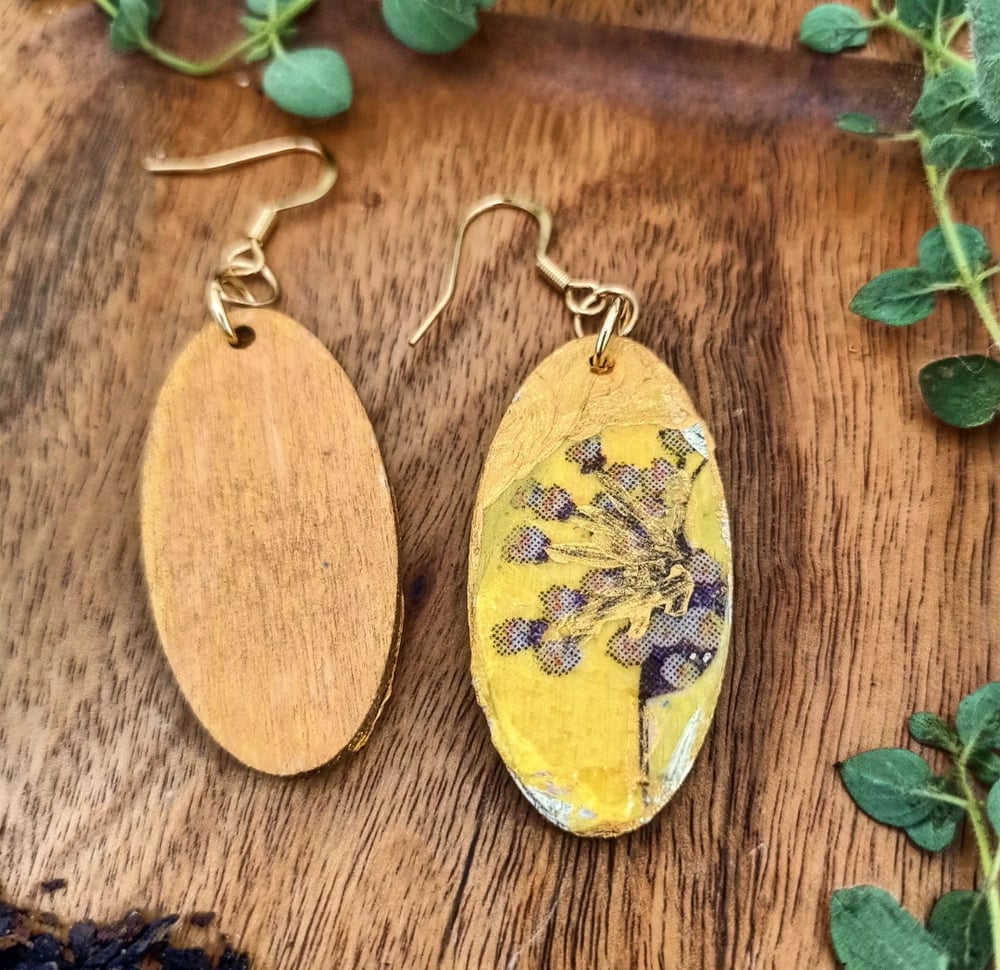 Image of Wooden Flower and Butterfly Earrings - OOAK