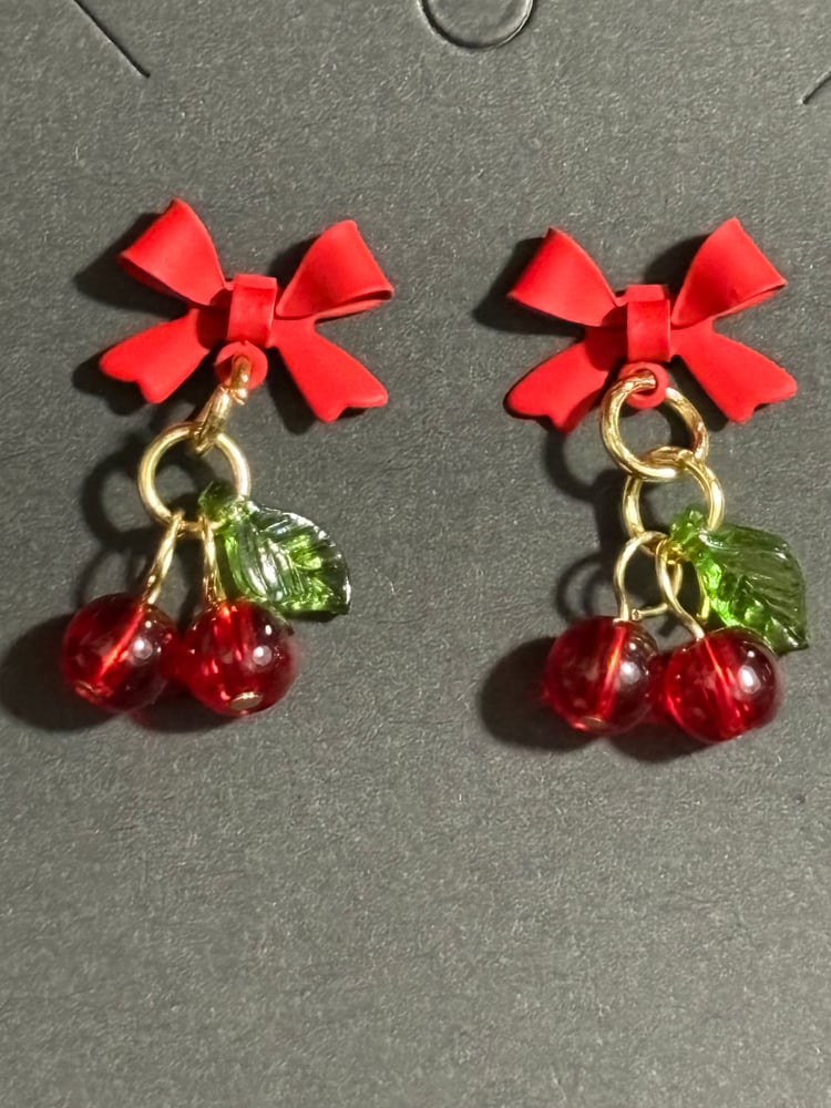 Image of Red bows and cherries 🍒 earrings