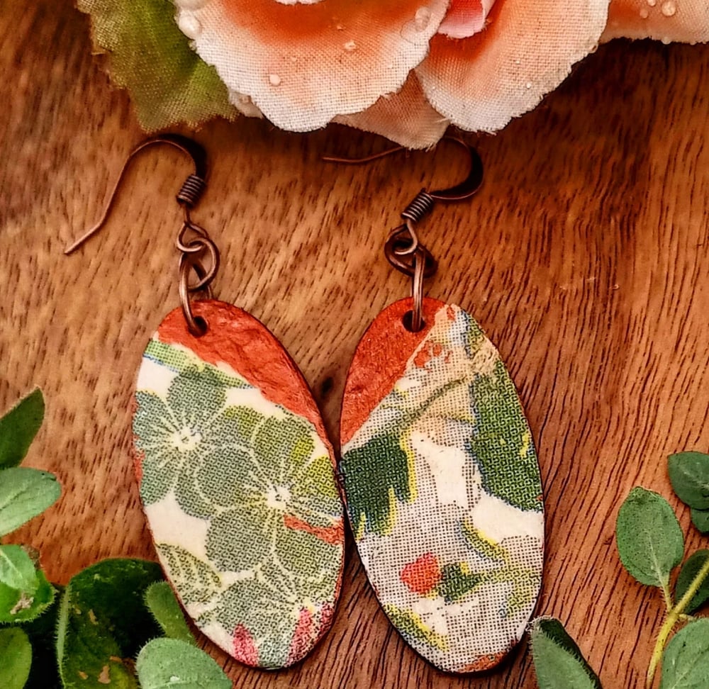 Image of Wooden Copper Fairy Flower Earrings - OOAK
