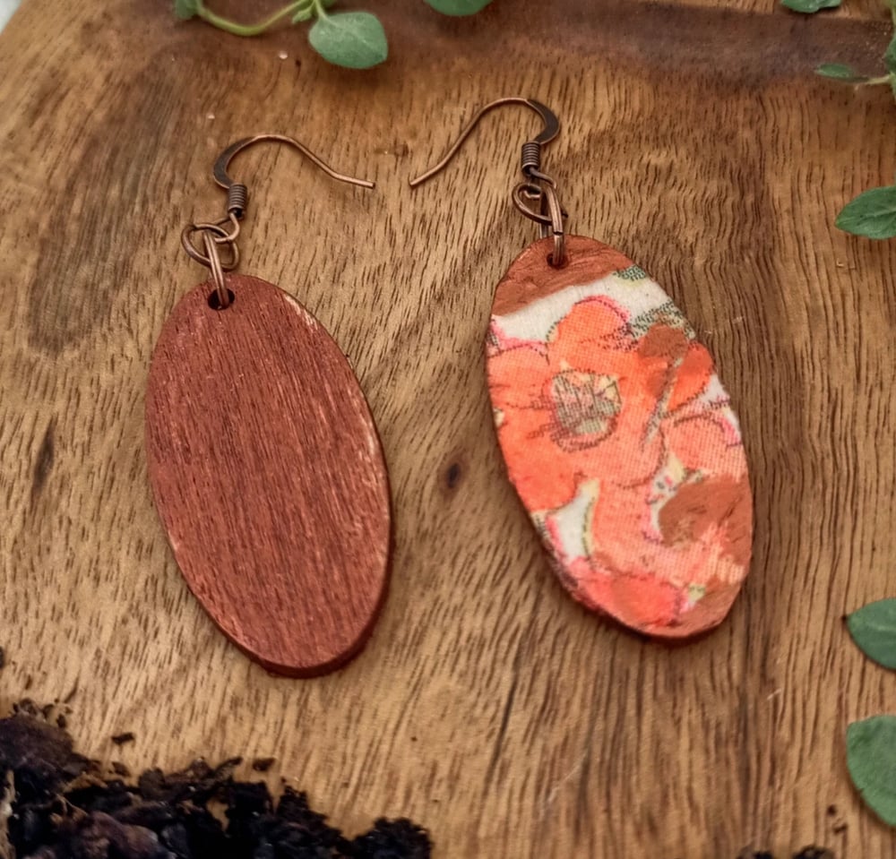 Image of Wooden Copper Fairy Flower Earrings - OOAK