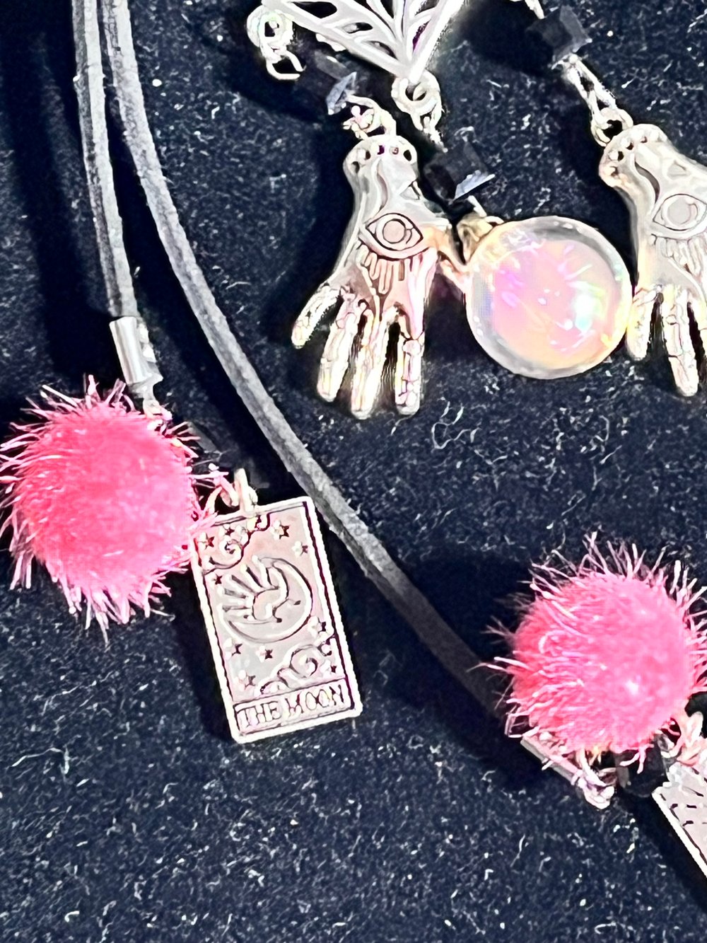 Image of Gypsy hand with crystal ball and tarot card bolero necklace