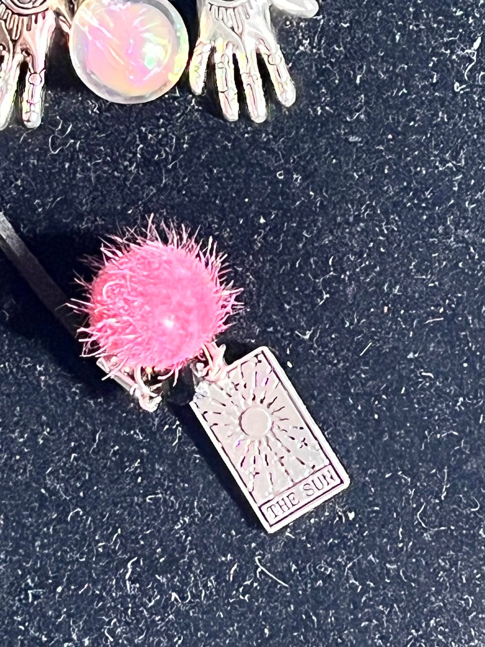 Image of Gypsy hand with crystal ball and tarot card bolero necklace