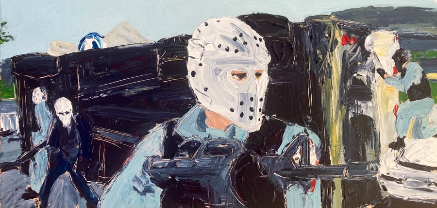 Image of “Armored truck heist” original on canvas