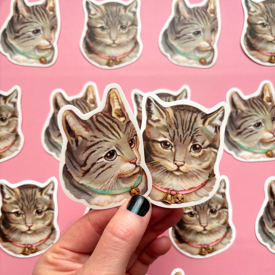 Image of Tabby cat sticker (your choice pink or blue)