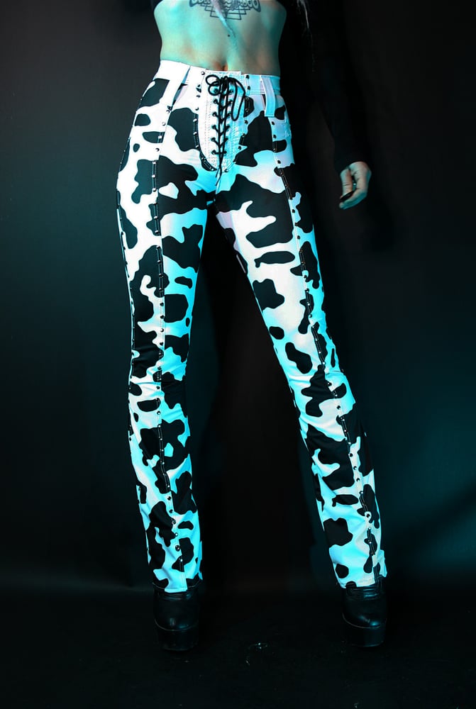 Image of COW PRINT PANTS WHITE PVC