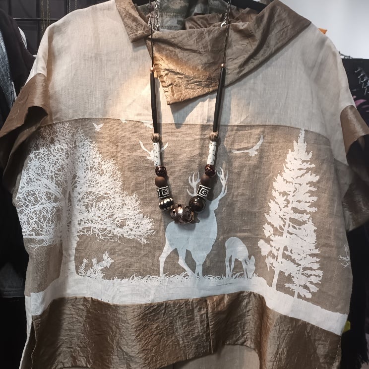 Image of linen beige and white top