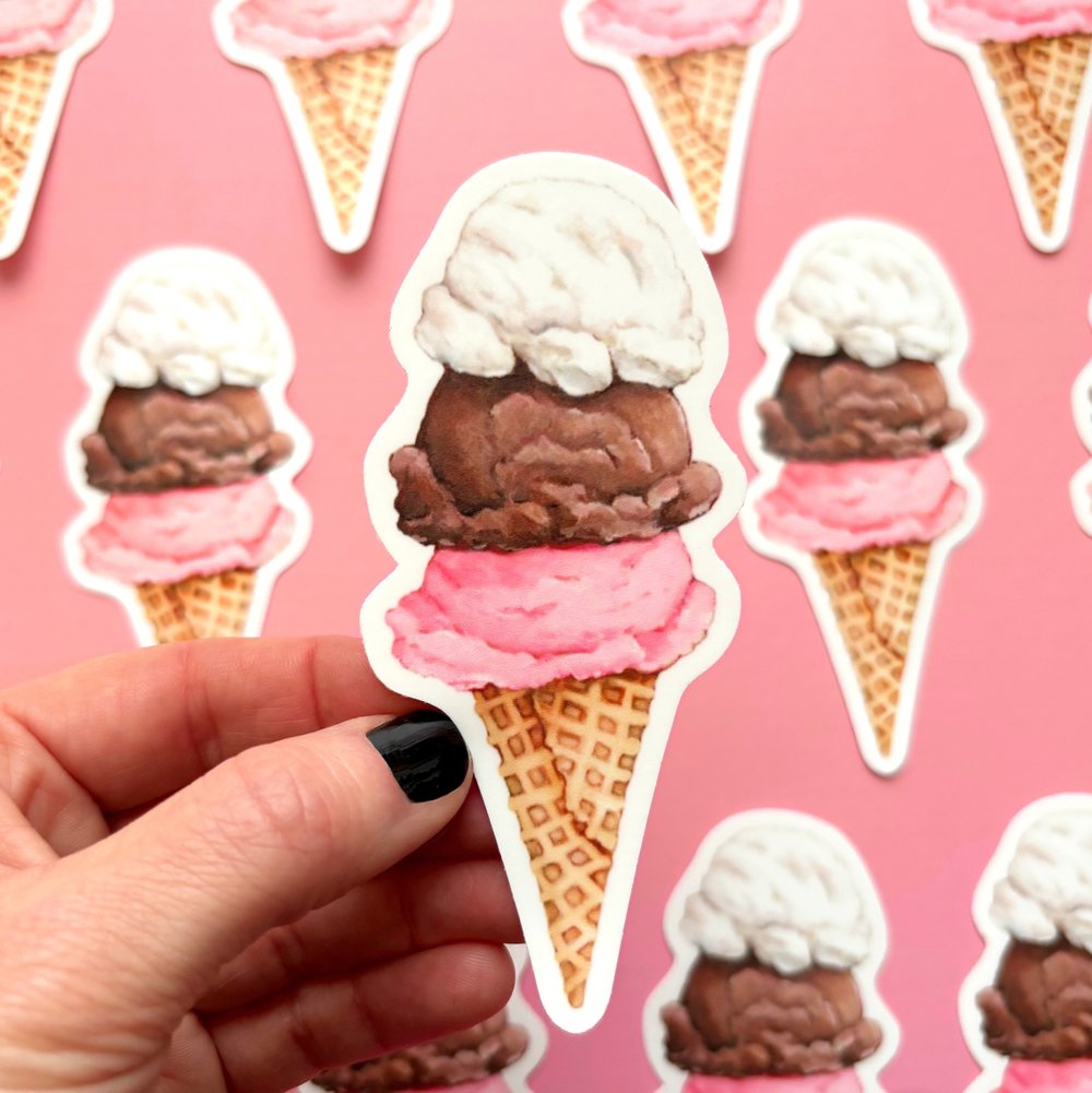 Image of triple scoop ice cream cone sticker 