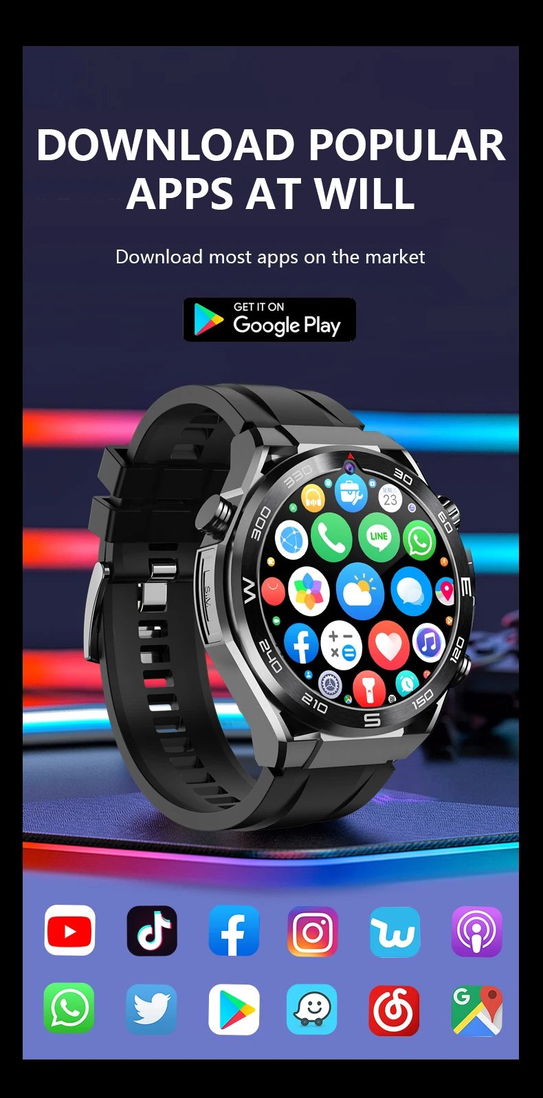 MSL 4G Smartwatch with AMOLED Screen and Dual Cameras