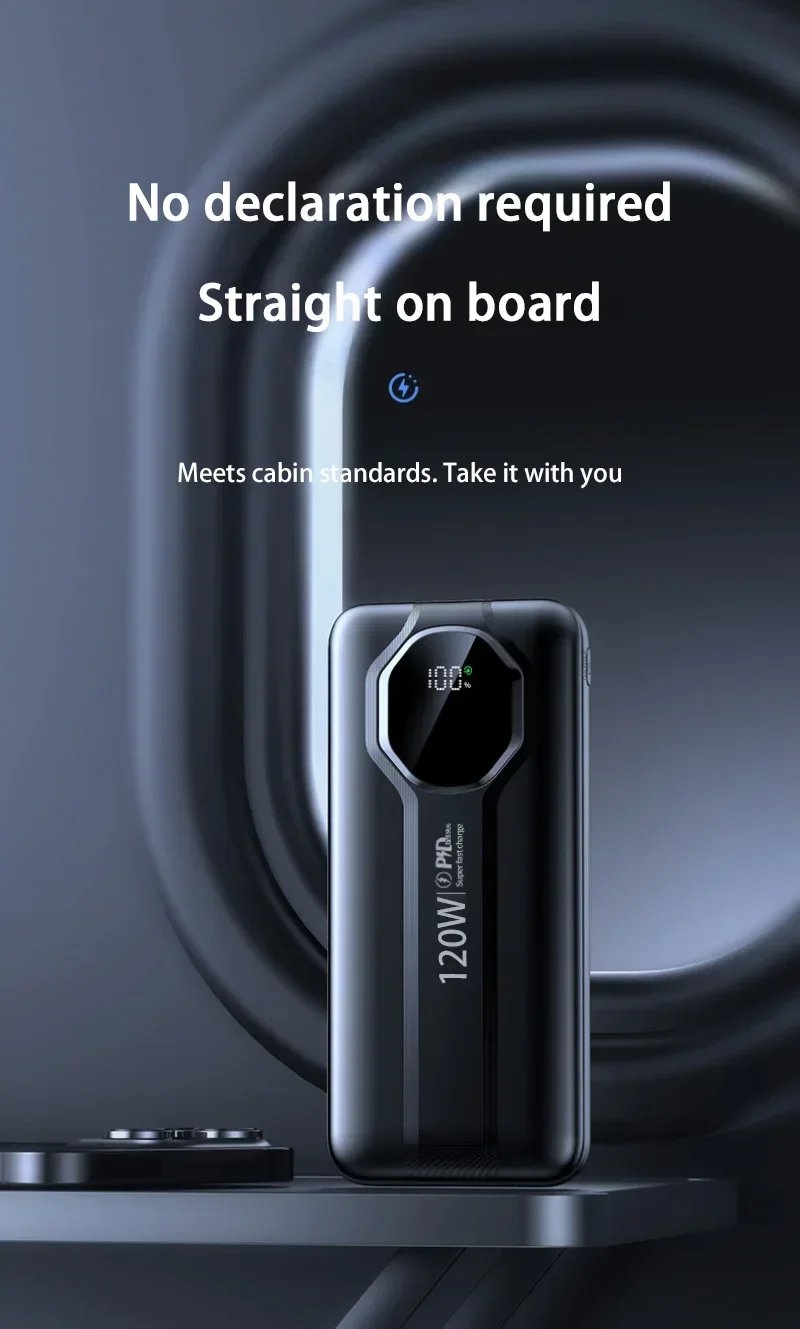 MSL 20000mAh 120W Power Bank with Built-In Cable and Fast Charging