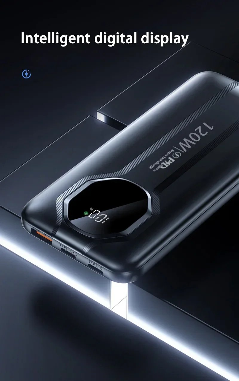 MSL 20000mAh 120W Power Bank with Built-In Cable and Fast Charging