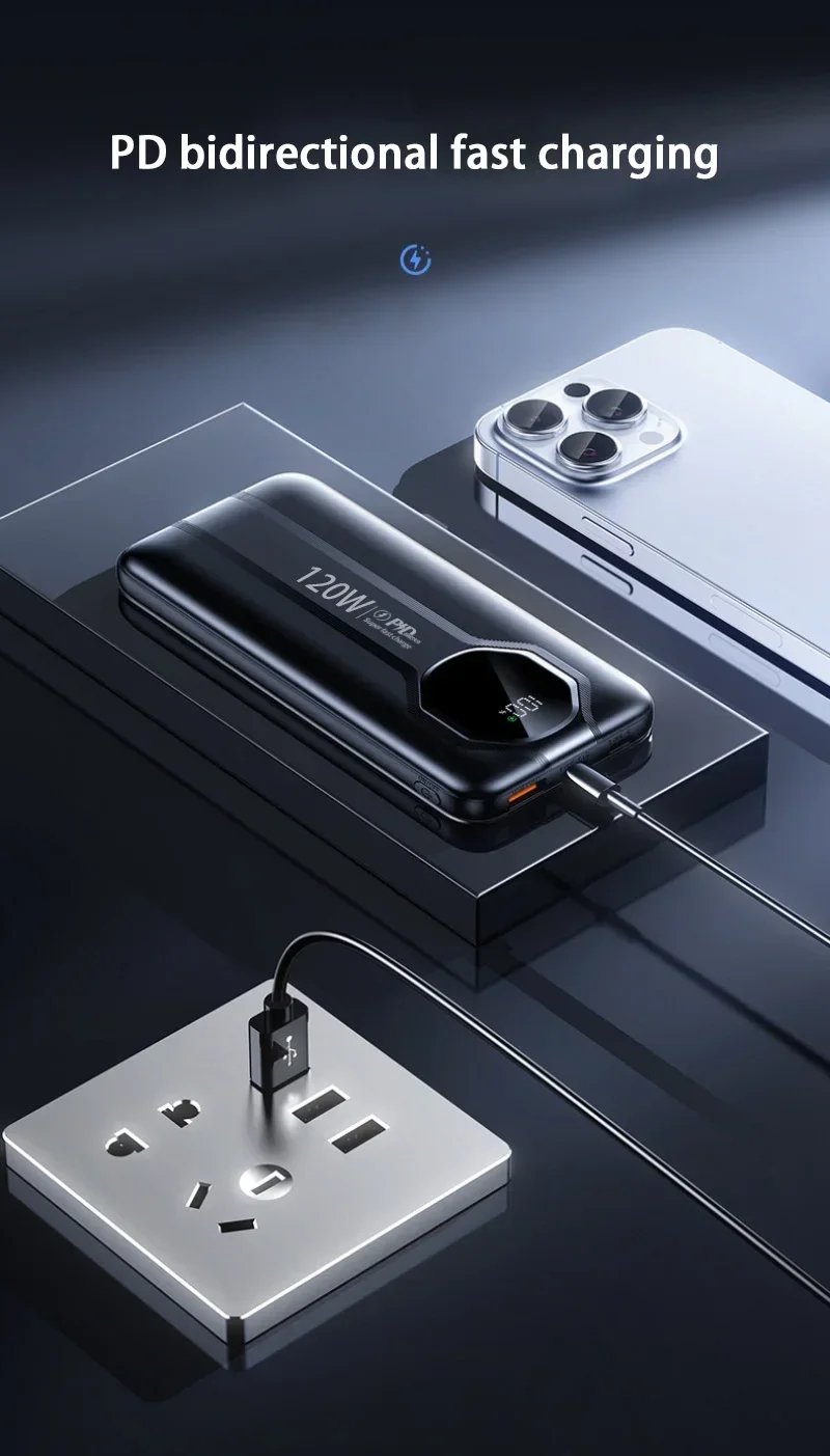 MSL 20000mAh 120W Power Bank with Built-In Cable and Fast Charging