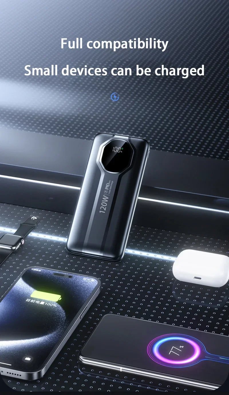 MSL 20000mAh 120W Power Bank with Built-In Cable and Fast Charging