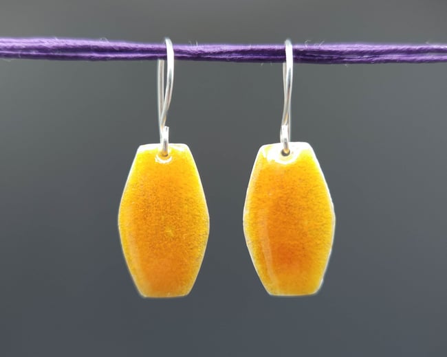 Orange Enameled Fine Silver Barrel Earrings - K0374