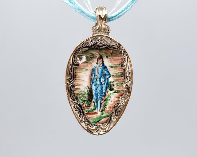 Enameled "Blue Boy" Spoon Pendant, Vintage Collector Spoon - K0317