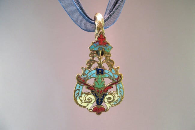 Spoon Handle Pendant, Vintage Brass Champleve Enameled Bonbon Spoon - K0116