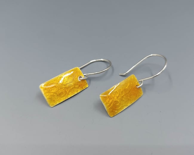 Yellow Enameled Fine Silver Rectangle Earrings - K0378