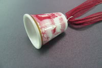 Image 2 of Thimble Pendant, Vintage Porcelain Red & White Farm Scene Thimble - K0065