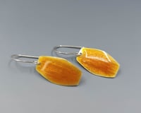 Image 2 of Orange Enameled Fine Silver Barrel Earrings - K0374