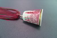 Image 3 of Thimble Pendant, Vintage Porcelain Red & White Farm Scene Thimble - K0065