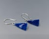 Deep Blue Enameled Fine Silver Triangle Earrings - K0370