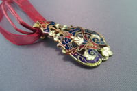Image 3 of Enameled Spoon Handle Pendant, Vintage Brass Cloisonne Spoon - K0115
