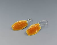 Image 3 of Orange Enameled Fine Silver Barrel Earrings - K0374