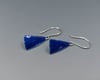 Deep Blue Enameled Fine Silver Triangle Earrings - K0370