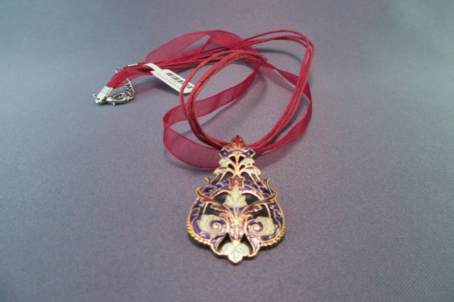 Enameled Spoon Handle Pendant, Vintage Brass Cloisonne Spoon - K0115