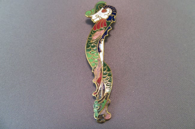 Seahorse Spoon Pendant/Pin, Vintage Brass Cloisonne Enamel Spoon Handle - K0024