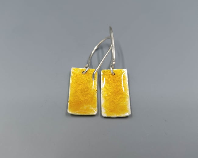 Yellow Enameled Fine Silver Rectangle Earrings - K0378