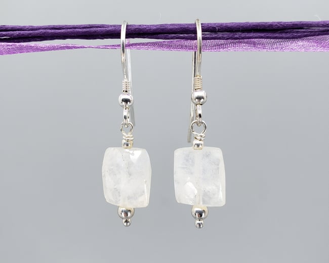 Faceted Rainbow Moonstone & Sterling Earrings - K0241