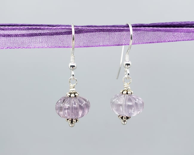 Carved Amethyst &amp; Sterling Earrings - K0215