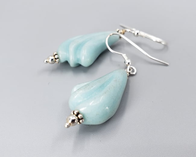 Carved Amazonite &amp; Sterling Earrings - K0265