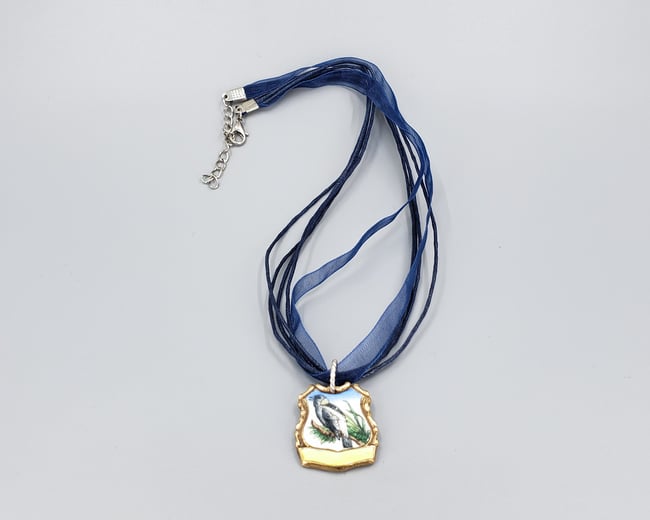 Pretty Enameled Bird Pendant, Vintage Silverplate Collector Spoon Handle - K0285