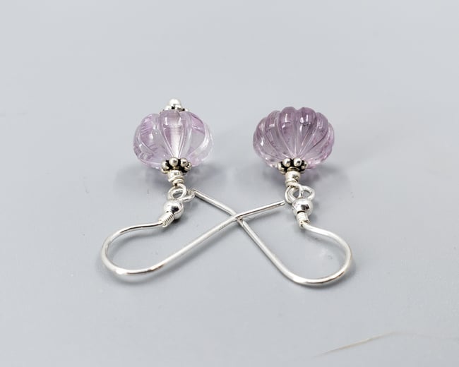 Carved Amethyst &amp; Sterling Earrings - K0215