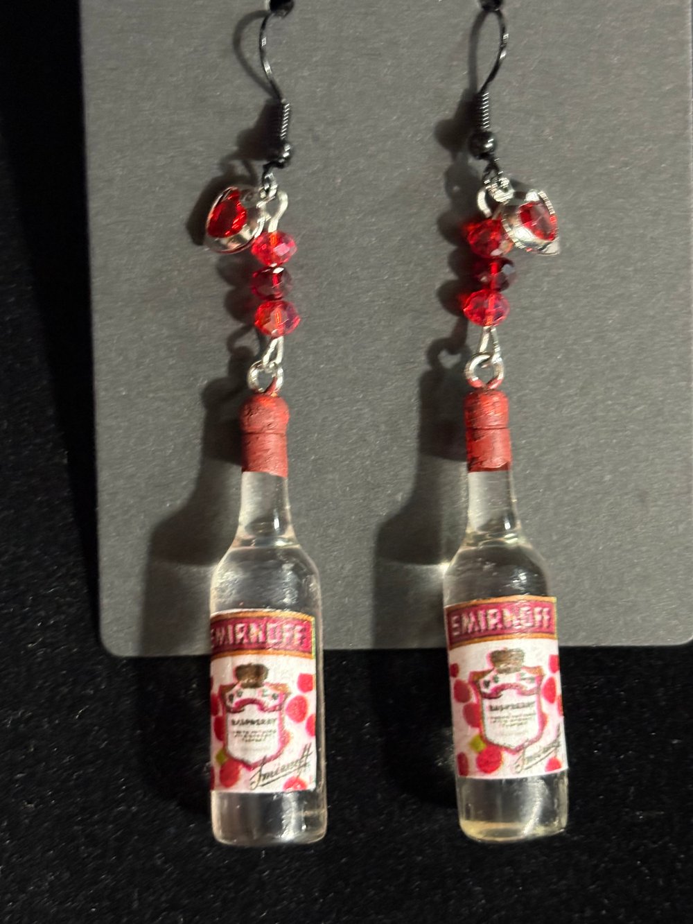 Image of Vodka Tito’s & Smirnoff mini bottle dangle earrings 