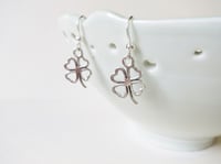 Image 3 of Silver Hearts Four Leaf Clover Charm Earrings