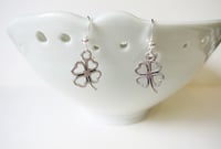 Image 1 of Silver Hearts Four Leaf Clover Charm Earrings