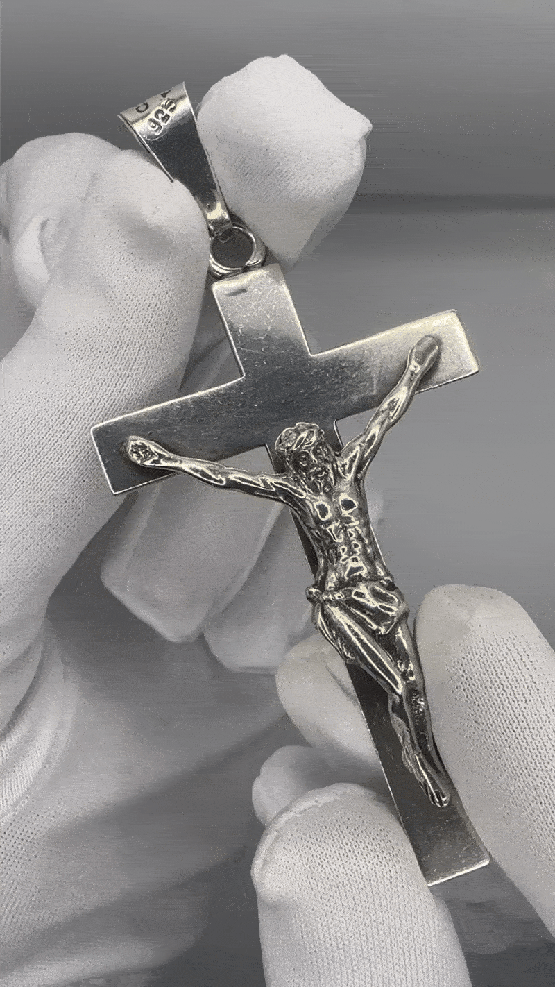 Image of Vintage Sterling Silver Jesus Cross Pendant (Mexico)