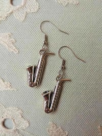Image 1 of Silver Saxophone Charm Earrings