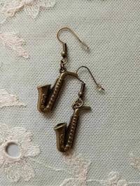 Bronze Saxophone Charm Earrings