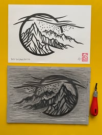 Image 4 of Limited edition Linocut, Dragon Goggles graphic.