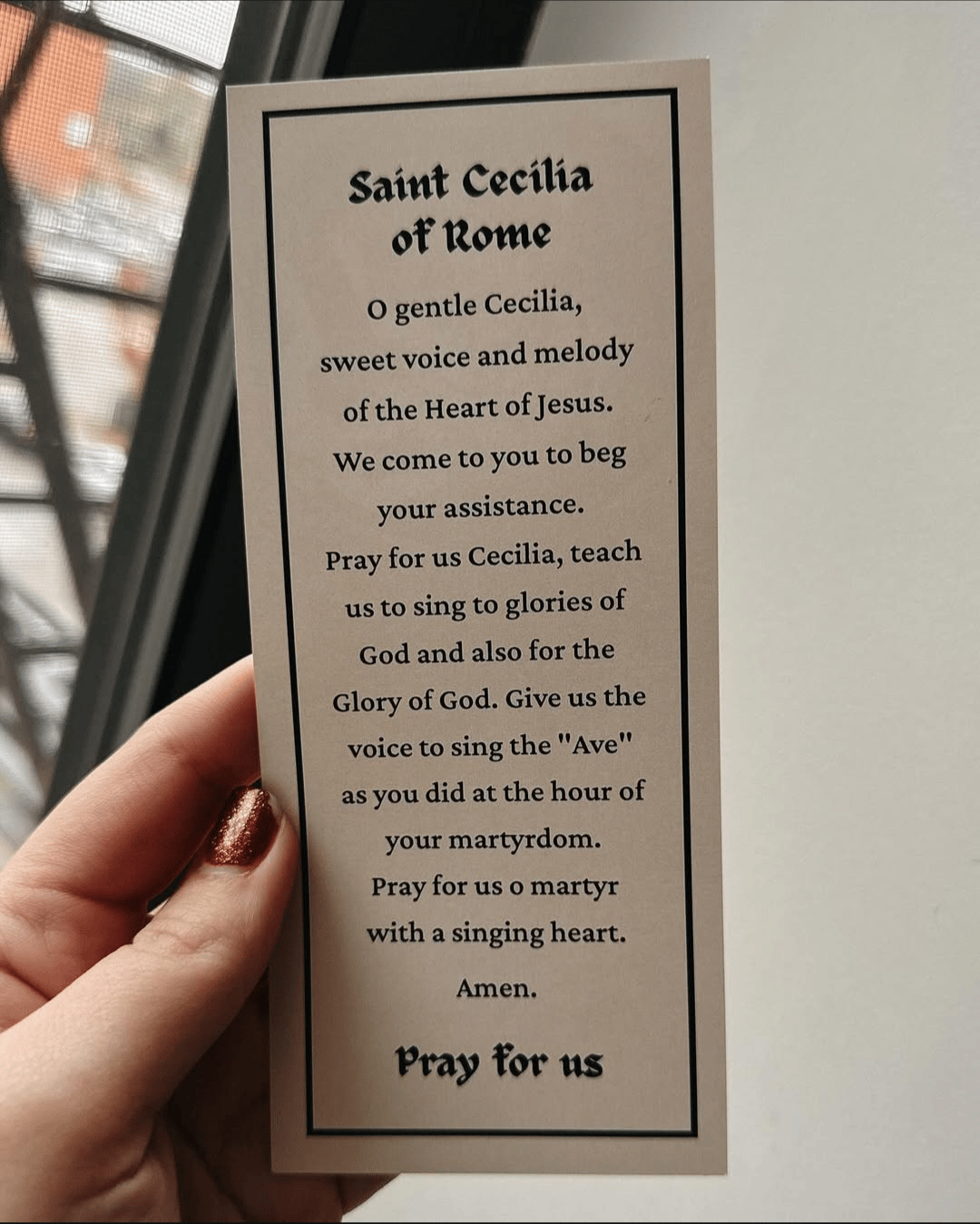 Saint Cecilia of Rome Prayer Card | Augustine Illustration